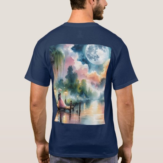 Romantische Mondlicht Wasserfarben Nachtszene T-Shirt (Rückseite)