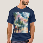 Romantische Mondlicht Wasserfarben Nachtszene T-Shirt (Vorderseite)
