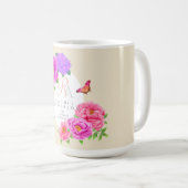Romantische Monogram Peonies Garden Beige Kaffeetasse (VorderseiteRechts)