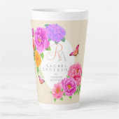 Romantische Monogram Peonies Garden Beige Milchtasse (Vorderseite)
