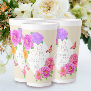 Romantische Monogram Peonies Garden Beige Milchtasse