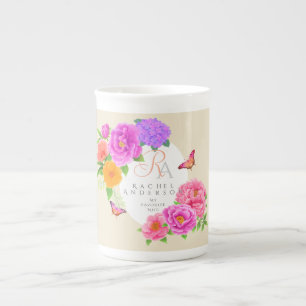 Romantische Monogram Peonies Garden Beige Porzellantasse