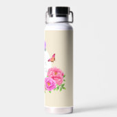 Romantische Monogram Peonies Garden Beige Trinkflasche (Rückseite)