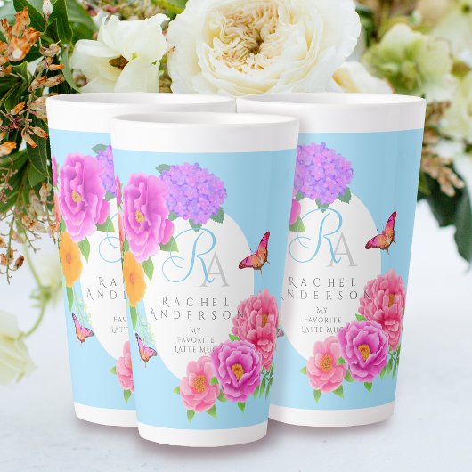 Romantische Monogram Peonies Garden Blue Milchtasse