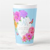 Romantische Monogram Peonies Garden Blue Milchtasse (Vorderseite)