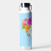 Romantische Monogram Peonies Garden Blue Trinkflasche (Vorne)