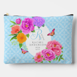 Romantische Monogram Peonies Garden Blue Zubehörtasche
