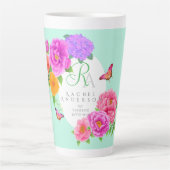 Romantische Monogram Peonies Garden Green Milchtasse (Vorderseite)