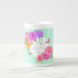 Romantische Monogram Peonies Garden Green Porzellantasse