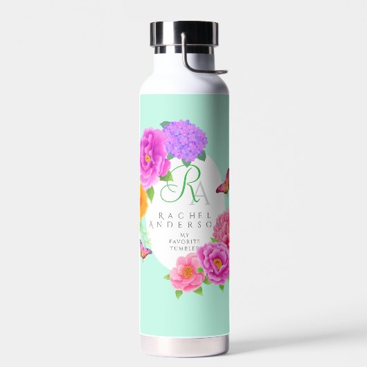 Romantische Monogram Peonies Garden Green Trinkflasche (Links)