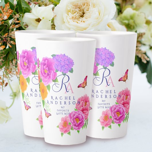 Romantische Monogram Peonies Garden White Milchtasse