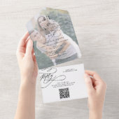 Romantische Monogramm Foto QR Code Hochzeit All In One Einladung (Abreißen)