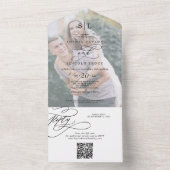 Romantische Monogramm Foto QR Code Hochzeit All In One Einladung (Innen Boden)