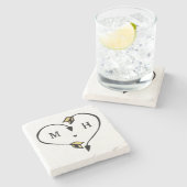 Romantische Monogramm für das Schwarze und das Gol Steinuntersetzer (Seitenansicht)