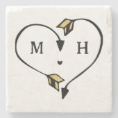 Romantische Monogramm für das Schwarze und das Gol Steinuntersetzer (Vorderseite)