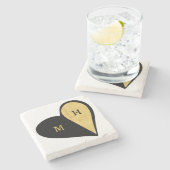 Romantische Monogramm für Schwarzes und Gold Herz Steinuntersetzer (Seitenansicht)