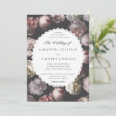 Romantische Moody Delicate Dark Black Floral Hochz Einladung (Stehend Vorderseite)