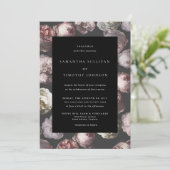 Romantische Moody Delicate Dark Black Floral Hochz Einladung (Stehend Vorderseite)