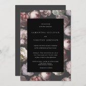 Romantische Moody Delicate Dark Black Floral Hochz Einladung (Vorne/Hinten)