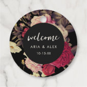 Romantische Moody Floral Hochzeitdatum Schwarz Geschenkanhänger (Rückseite)