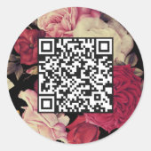 Romantische Moody Floral QR Code Black Runder Aufkleber (Vorderseite)