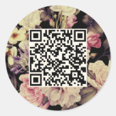 Romantische Moody Floral QR Code Black Runder Aufkleber (Vorderseite)