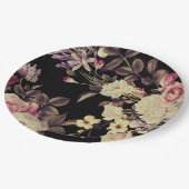Romantische Moody Floral Wedding Black Pappteller (Schrägansicht)