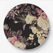 Romantische Moody Floral Wedding Black Pappteller (Vorderseite)