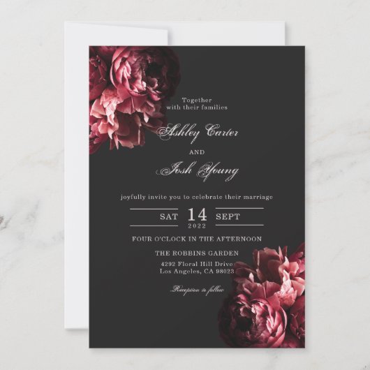 Romantische Moody Gothic Dark Floral Wedding Einladung (Vorderseite)