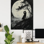 Romantische Moonlit Embrace - Kohlestil Poster (Heimbüro)