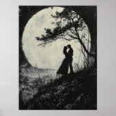 Romantische Moonlit Embrace - Kohlestil Poster (Vorne)