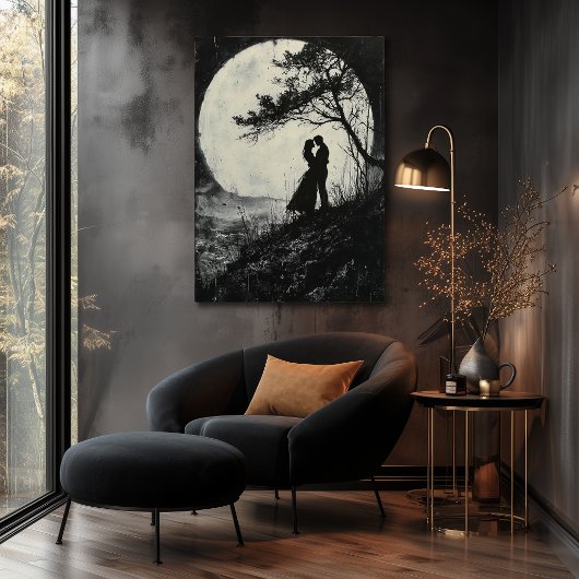 Romantische Moonlit Embrace - Kohlestil Poster