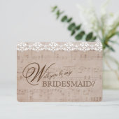 Romantische Musik - Lace Be my BRIDESMAID Einladung (Stehend Vorderseite)