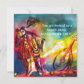 ROMANTISCHE MUSIKPIERROT UND ROSE Mardi Gras Einladung (Vorderseite)