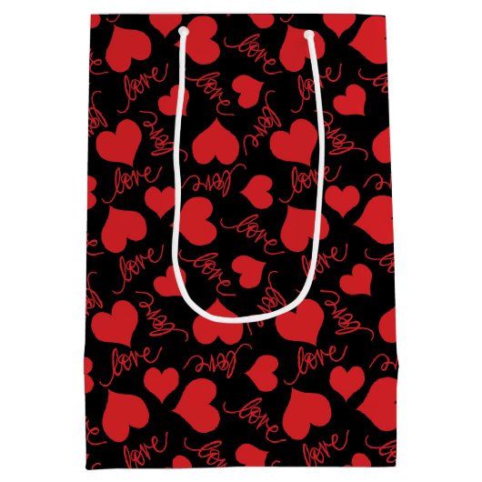 Romantische Muster in Rot und Schwarz Mittlere Geschenktüte (Rückseite)