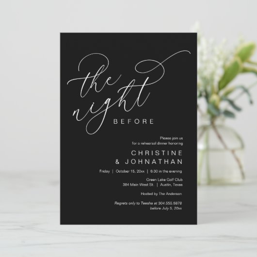 Romantische Nacht vor Hochzeit Probe Dinner Einladung (Stehend Vorderseite)