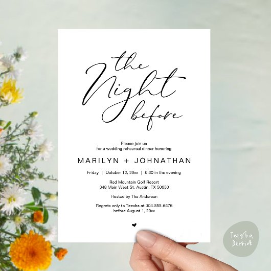 Romantische Nacht vor Hochzeit Probe Dinner Einladung