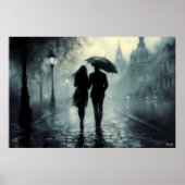 Romantische Nacht Wandern im Rain Art Poster (Vorne)