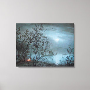 ROMANTISCHE NACHTLANDSCHAFT IN BLAU LEINWANDDRUCK