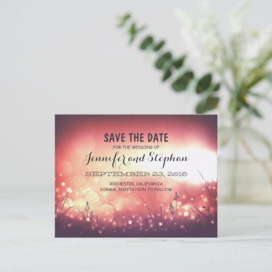Romantische Nachtleuchten Save the Date Postkarten (Stehend Vorderseite)