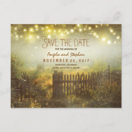Romantische Nachtlichter rustikal Save the Date Ankündigungspostkarte