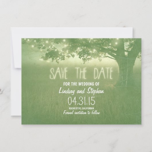 Romantische Nachtlichter rustikal speichern Sie di Save The Date (Vorderseite)