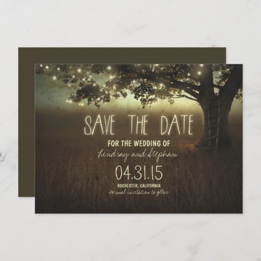 Romantische Nachtlichter rustikal speichern Sie di Save The Date (Vorne/Hinten)
