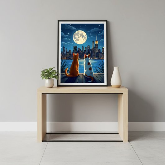 Romantische Nachtstadtkulisse Poster