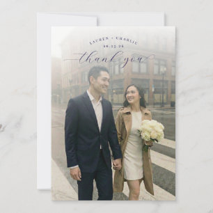 Romantische Navy Beige Fotografie Dankeskarte