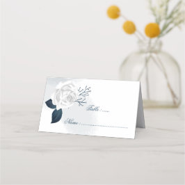 Romantische Navy-Blätter und weiße Blume Platzkarte