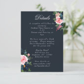 Romantische Navy Blauer Rosa Blüte Begleitkarte (Stehend Vorderseite)