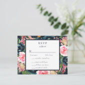 Romantische Navy Blauer Rosa Blüte RSVP Karte (Stehend Vorderseite)