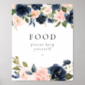 Romantische Navy Blue & Blush Floral Food Table Ze Poster (Vorne)