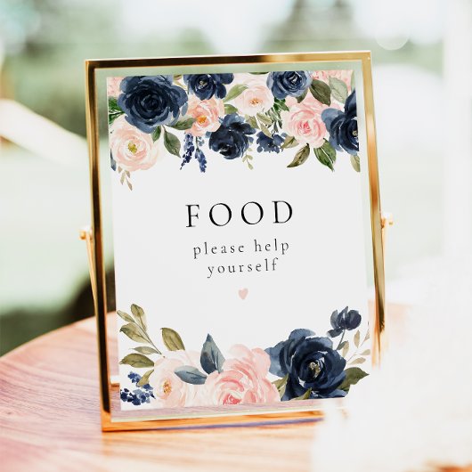 Romantische Navy Blue & Blush Floral Food Table Ze Poster